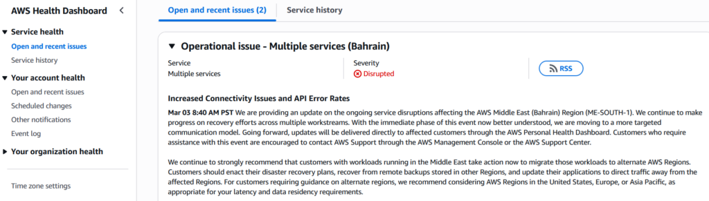 UPDATE | AWS Bahrain region experiencing disruption amidst ongoing war