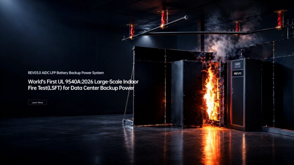 World’s first indoor large-scale fire test completed: REVO3.0 AIDC LFP Battery Backup Power System passes all three key criteria