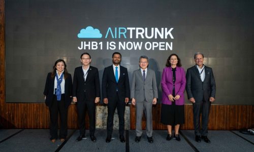 At the launch of JHB1 last year. Founder of AirTrunk, Robin Khuda is third from left. Source: AirTrunk