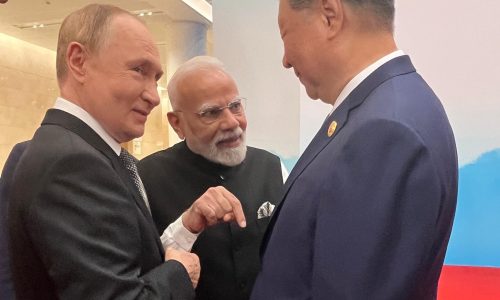 Indian Prime Minister Narendra Modi meets with Russian President Vladimir Putin and Chinese President Xi Jinping on the sidelines of the Shanghai Co-operation Organisation (SCO) in the port city of Tianjin | Image courtesy: verified X account of Indian PM Narendra Modi