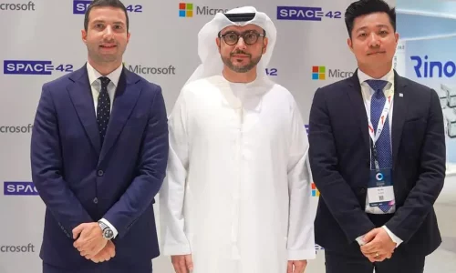 Jad Harake, Director of Business Strategy at Microsoft; Sulaiman Al Ali, CCO, Space42; and Dr Fan Zhu, SVP, Autonomous Mobility | Image Courtesy: Space42